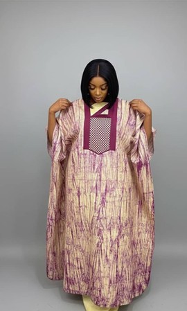 Elegant Cream and Plum Printed Kaftan Dress