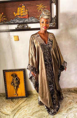 Regal African Woman Embellished Abaya Dress with Turban for Weddings/Special Occasions/Birthdays