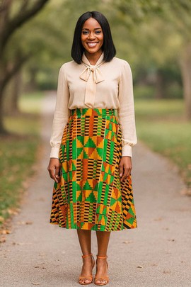 African Ankara Skirt Flared Midi Length | Kente Women Fashion