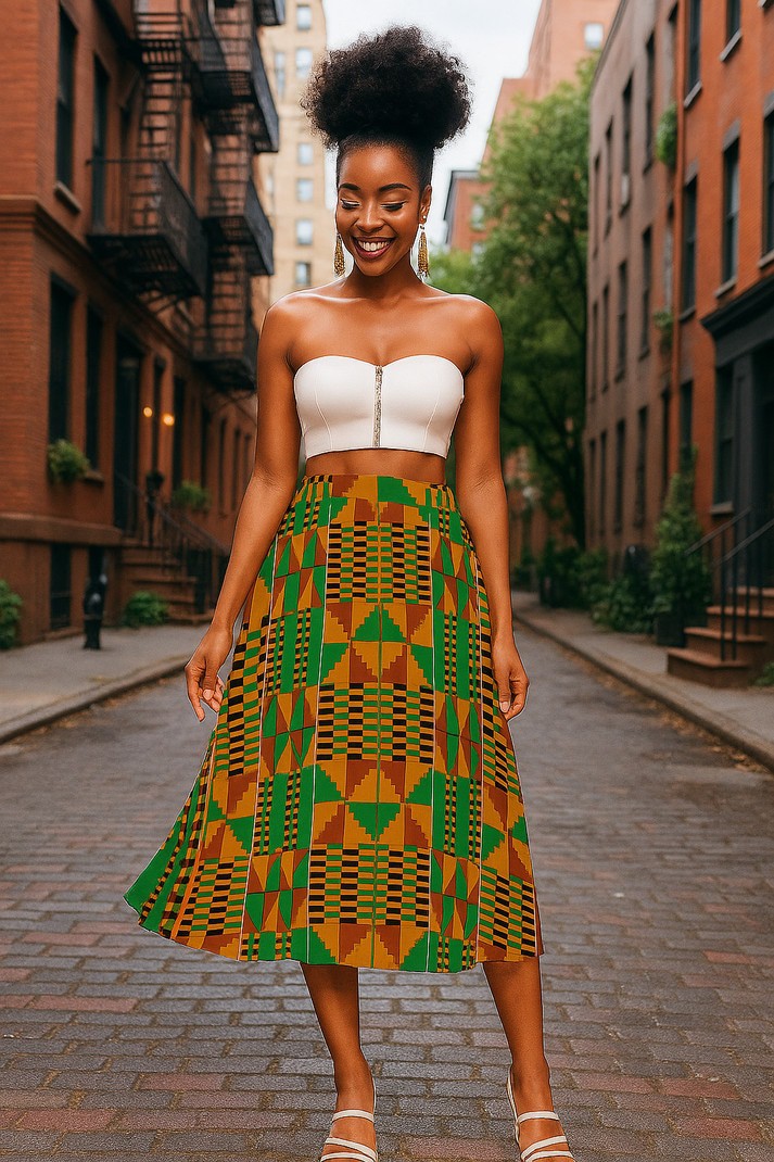 African Ankara Skirt Flared Midi Length | Kente Women Fashion by