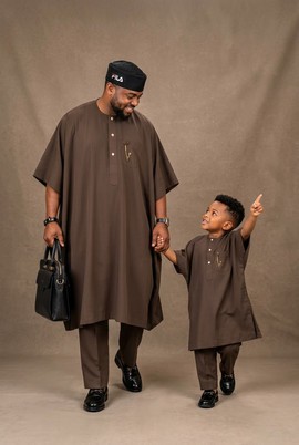 Father and Son Matching Brown Agbada Set
