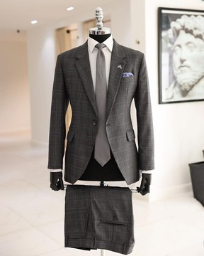 A Grey, Plaid Check, Notch Lapel, Jorgecarli Suit &amp; Pant Trouser.