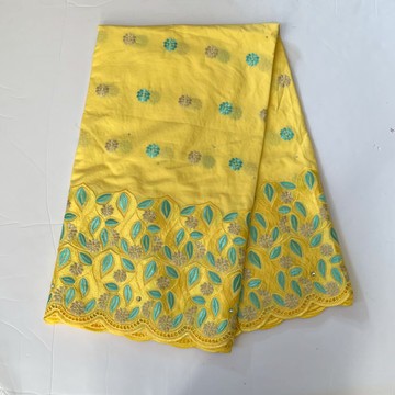 Yellow and Blue Multicolor Embroidered Cotton Lace Brodé Lafaya Fabric - By the Yard