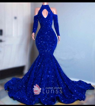 Shimmery mermaid prom dress, sequins wedding dress, evening dress