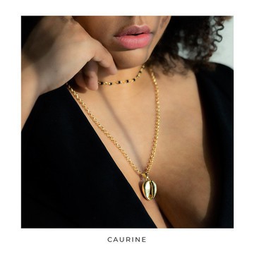 Caurine 🐚Double Gold Plated Cauri Necklace &amp; Onyx Chain "Makeda"