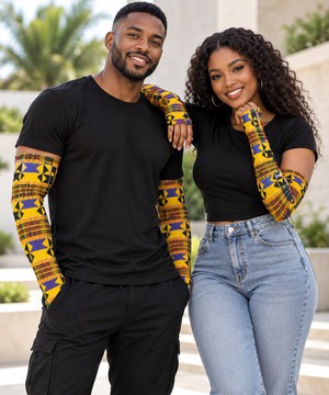 African Heritage Kente Compression Sleeves Gloves | African Activewear | Bynelo
