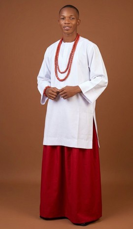 White Dashiki Tunic with Red Wrapper