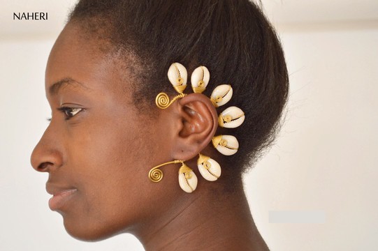 2 pieces African ear cuff tribal cowrie shell jewelry