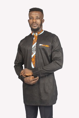 Black Dress Shirt with ankara blend, Mens Dress Shirt, Mens Clothing, Mens Wear