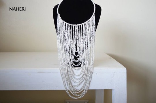 Collier de perles maasai africaines | Collier tribal africain | Collier blanc