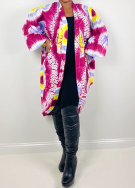 Ankara Tie-dye Tie Front Coat