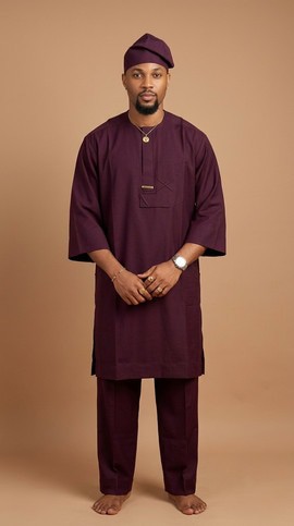 Tenue de sénateur – Ensemble 3 pièces pour homme : tunique à manches mi-longues, pantalon et bonnet traditionnel assorti