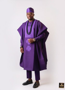 Purple Agbada set with cap
