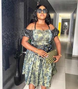 Keke Off-Shoulder Two-Tone Luxury Brocade Mid-Length Dress for Weddings/Special occasions/Plus Size
