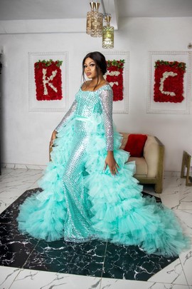 sequin dress with tulle train, prom dresses, wedding dresses, engagement and evening gown