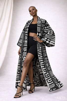 kimono long en wax africain bogolan