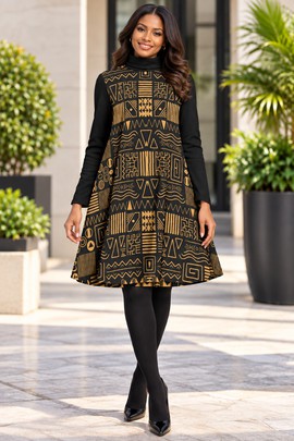 Robe tunique à col roulé en bogolan afrocentrique pour femme | Mode bogolan | Bynelo