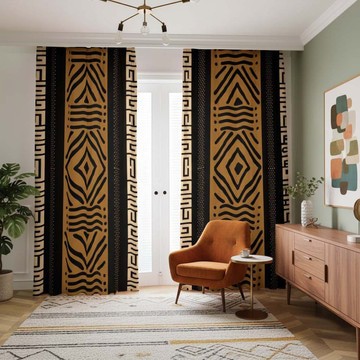 Geometric Mudcloth Brown Blackout Curtain (Two-Piece) LARGER SIZES AVAILABLE