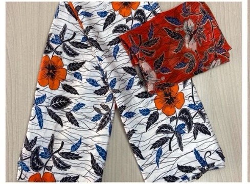 6 YARDS SILK FABRIC PRINTED HIBISCUS FLOWER 2 COLORS