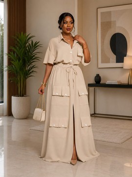 Women's Beige Cargo Skirt &amp; Shirt Set