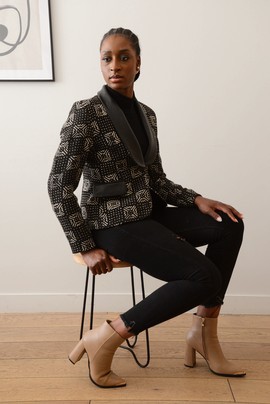 Bogolan Black and Genuine Leather Blazer
