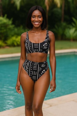Tribal Print Bikini Black and White Mud Cloth Style