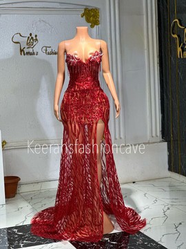Red embellished rhinestones dress, prom gowns, engagement dress