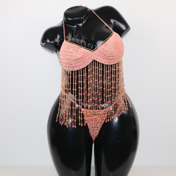 Lingerie élégante et raffinée fait main,Nuisette tricotée perlée artisanale,