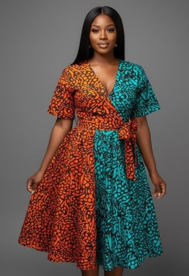 Stylish Two-Tone Wrap Dress