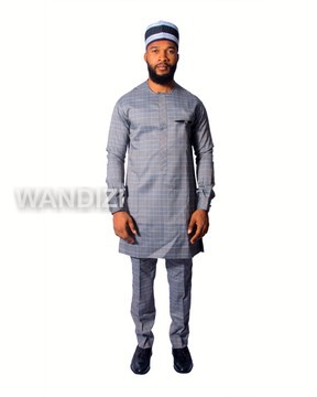 Tartan gray African suit, African Men Clothing, African Wedding Men, Mens wear