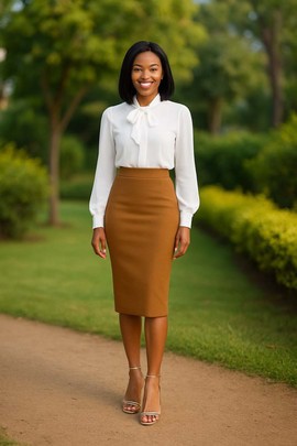 Brown Pencil Skirt Midi Length Cotton Crepe – Timeless Charm