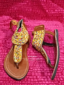 Sandales pour femmes africaines, sandales Massaï, sandales d'été, sandales en cuir perlé, chaussures pour femmes