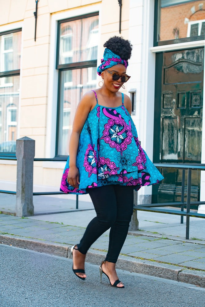LEENA BLUE AND PINK FLARE TOP by heritageclothings - Peplum Tops