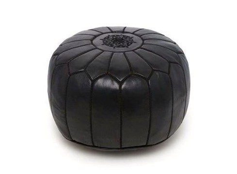 Grand pouf en vrai cuir Naturel Noir