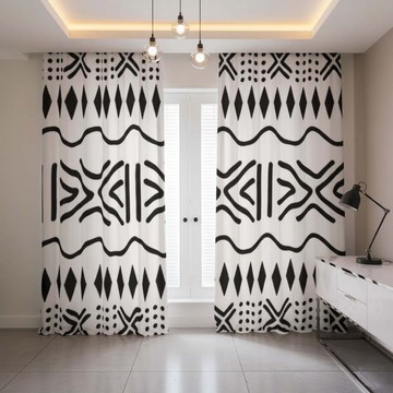 Mudcloth Tribal White and Black Curtains Blackout(Two-Piece) LARGER SIZES AVAILABLE