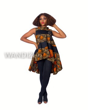 Ankara asymmetrical top with sequined applique, African print flare top