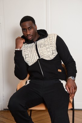 Zip hoodie in genuine white Bogolan