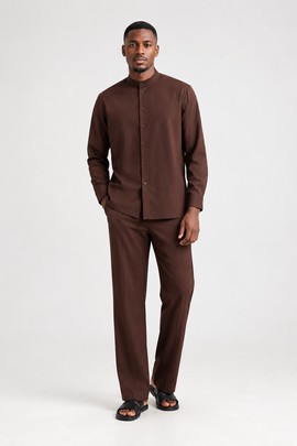 Men’s Chocolate Brown Two-Piece Traditional Shirt &amp; Trousers Set