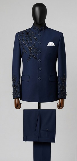 Costume safari brodé pour homme bleu marine