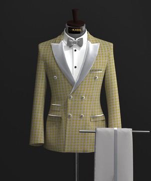 YELLOW FLOWER TEXTURED JACQUARD DOUBLE BREASTED SUIT........BEST SELLER