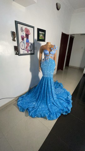 Light blue custom prom dresses