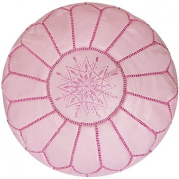 Pouffe in real pink natural leather for living room