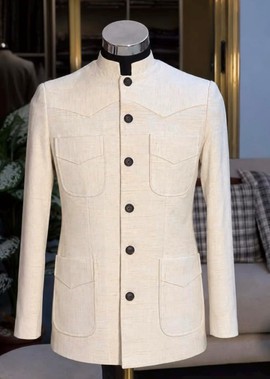 Men's  cream colour safari suit.