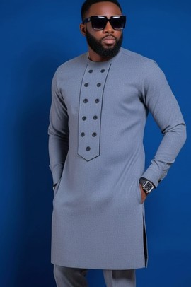 Men's Premium Gray Kaftan Suit | Modern Traditional Nigerian Attire
