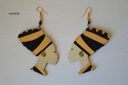 African wooden earrings. Head wrap earrings. AfricanWooden Jewelry. Mama Africa.