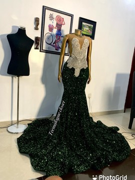 Green sequins elegant prom dress bridal dresses, recommended reception gown