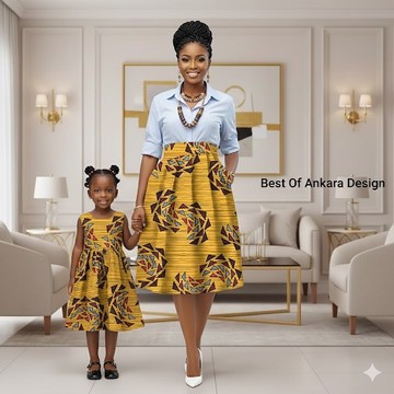 Mother &amp; Daughter Ankara Matching Set – Elegant African Print Midi Skirt &amp; Kids Dress