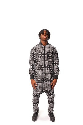 Black &amp; White Bogolan Print Shirt and Matching Side Stripe Pants, Bogolan Print 2piece Set