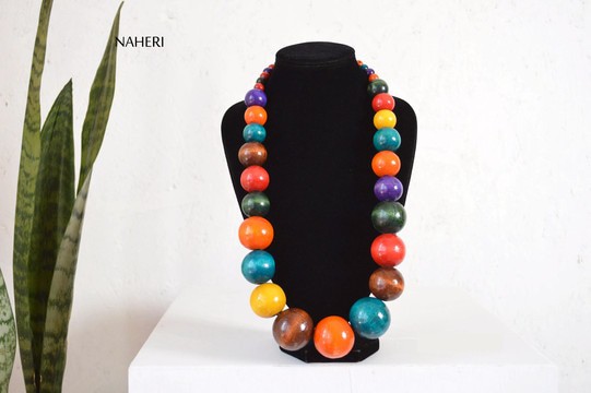 African Necklace Multicolored Wooden Beads | One Size Fits All