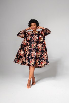 HAMZA BLACK FLORAL DRESS